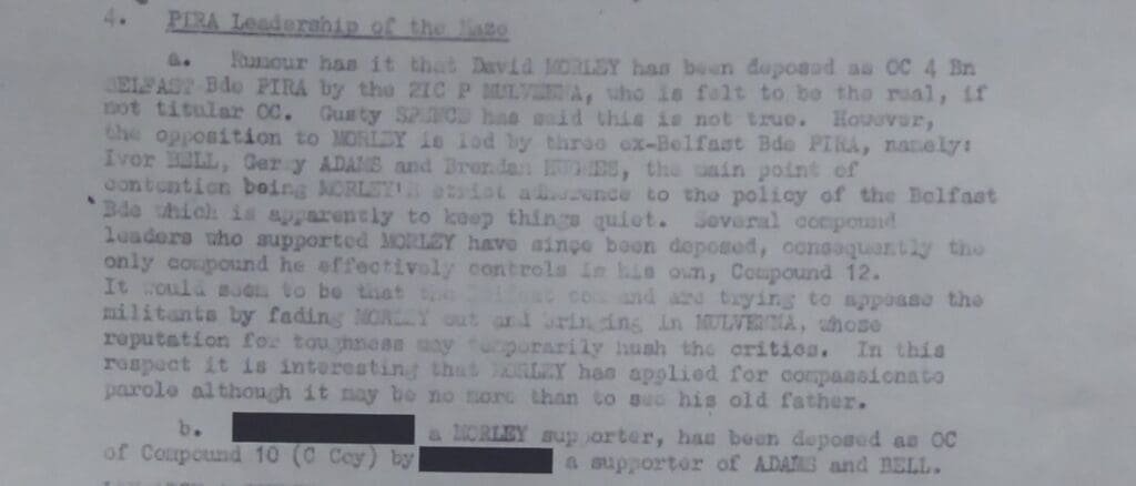 British Imntelligence reports of tensions within the PIRA