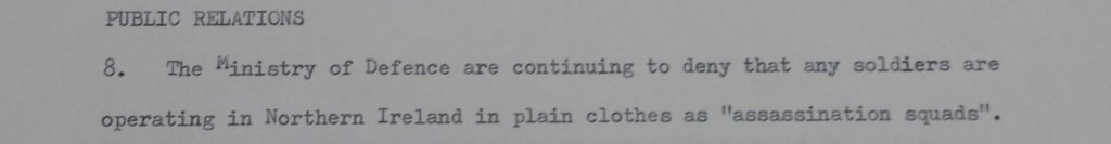 MOD deny British Army assassination squads June 1972