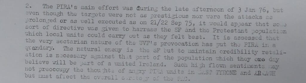 British military intelligence assement on day of Kingsmill Massacre