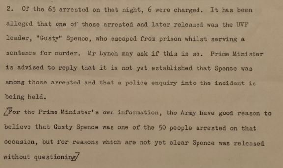 The release of Gusty Spence by the pollice