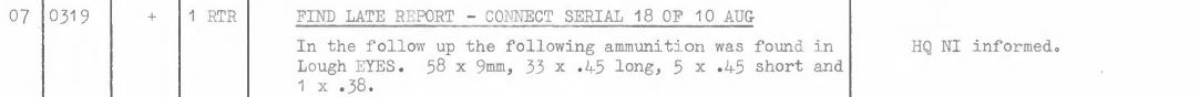 3 Brigade Operations Log 13th August 1974 re Patsy Kelly
