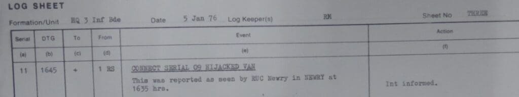 Sighting of the hijacked van prior to Kingsmill