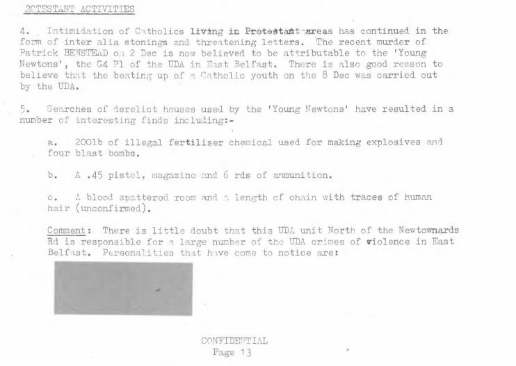 British Army Intelligence Summary INTSUM 12 December 1972