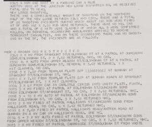 British Army Situation Report on the New Lodge Six Massacre