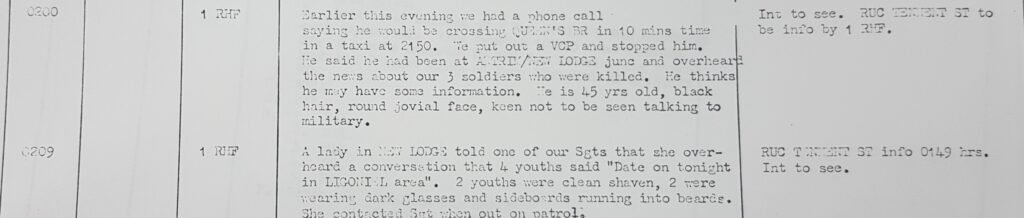 Information from a taxi driver and a New Lodge woman about the 3 Scottish soldiers
